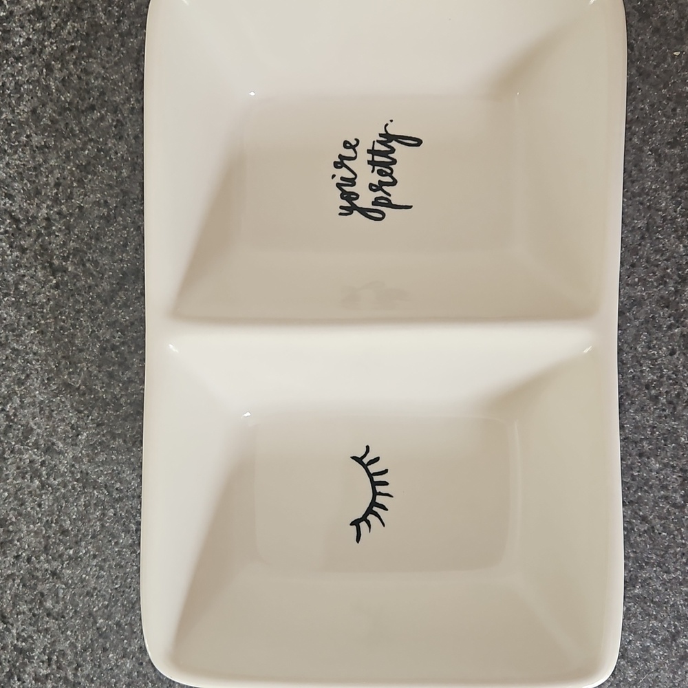 Rae Dunn “YOU’RE PRETTY” White Ceramic Divided Trinket Dish